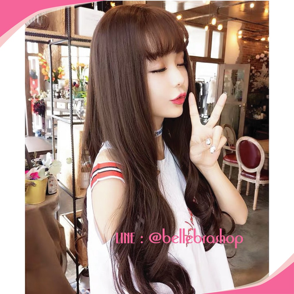 BELLE วิกผม ลอนวอลลุ่ม สไตล์เกาหลี สีน้ำตาลเข้มประกายแดง 60cm (พร้อมส่ง)อินเทรนด์สุดๆ