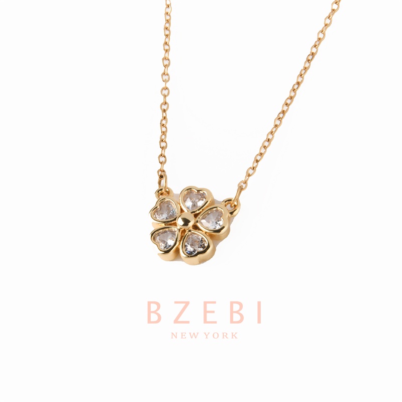 BZEBI สร้อยคอแฟชั่น สแตนเลส เรียบๆจี้ดอกไม้ เครื่องประดับ 18k สีทอง สําหรับผู้หญิง 1163n