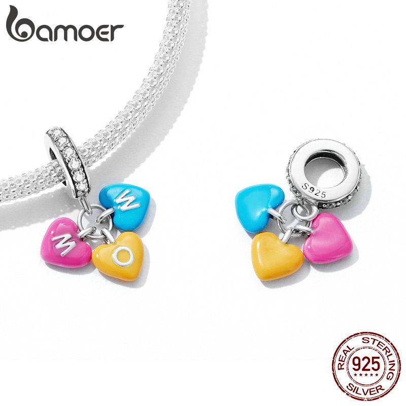 Bamoer จี้เงิน 925 รูปหัวใจ สีรุ้ง แฟชั่น สําหรับสร้อยข้อมือ Diy SCC2200