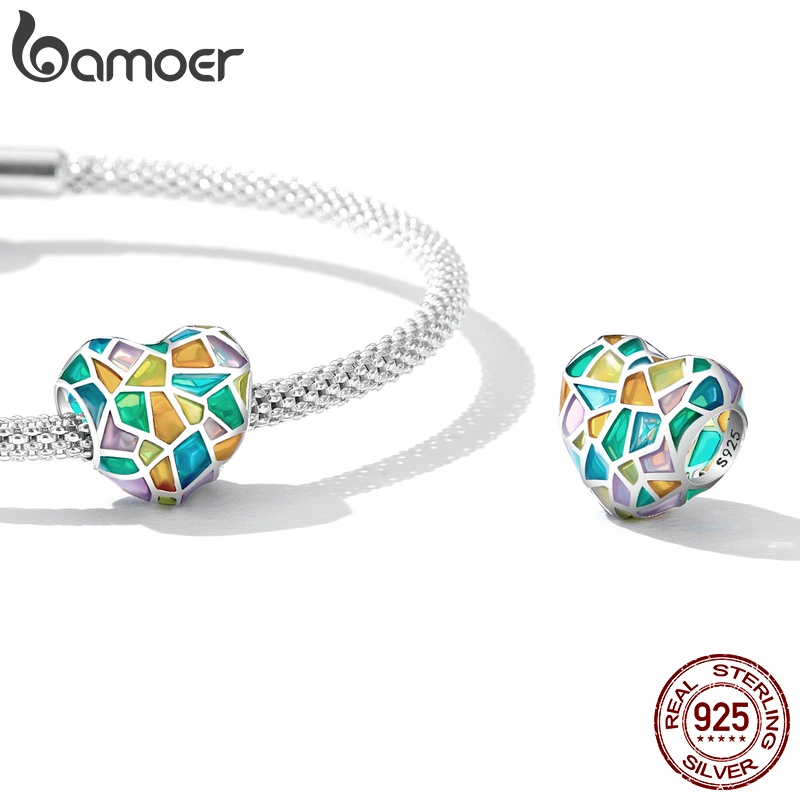 Bamoer สร้อยข้อมือเงิน 925 จี้ลูกปัด หลากสี เครื่องประดับ สําหรับผู้หญิง