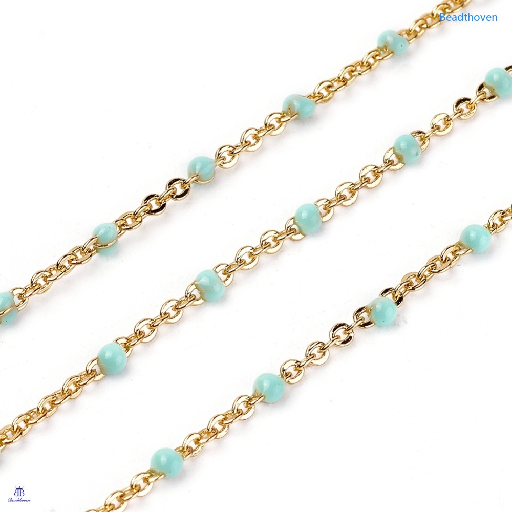 Beadthoven สายโซ่ลูกปัดทองเหลือง ชุบทอง 1.5 มม. ยาว 1 เมตร สําหรับทําเครื่องประดับ DIY