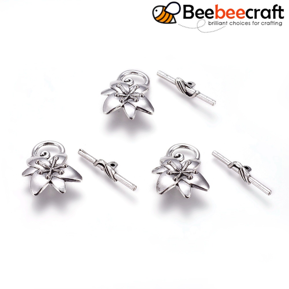 Beebeecraft เข็มกลัด โลหะผสม สไตล์ทิเบตโบราณ ลายดอกไม้ สีเงิน สําหรับทําเครื่องประดับ 10~20 ชุด