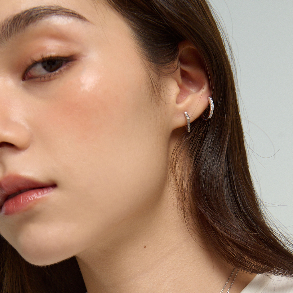 Bemet pave gem hoop (925 sterling silver)
