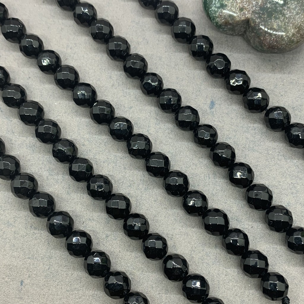 Black Agate Onyx Beads อาเกตสีดำนิลลูกปัด 4/6/8/10 / 12mm เหลี่ยมเพชรพลอยหินธรรมชาติตัดอัญมณีหลวม DIY