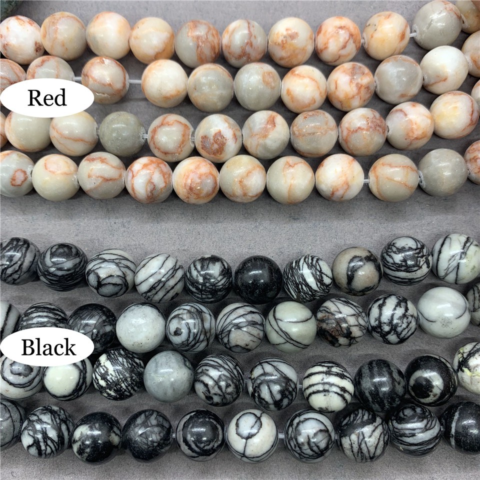 Black & Red Web Stone Beads 4-12mm Round Loose Natural Stone Diy for Bracelet