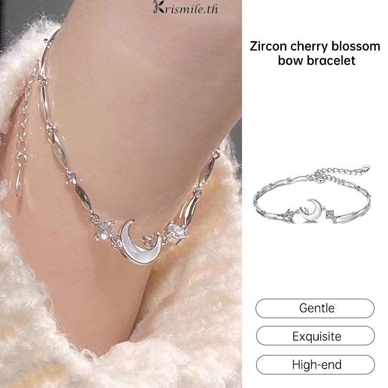COD-ในไทย สร้อยข้อมือ Cherry Blossom Bow สีชมพูสร้อยข้อมือ Niche High End สร้อยข้อมือสำหรับเพื่อนสนิท-kri