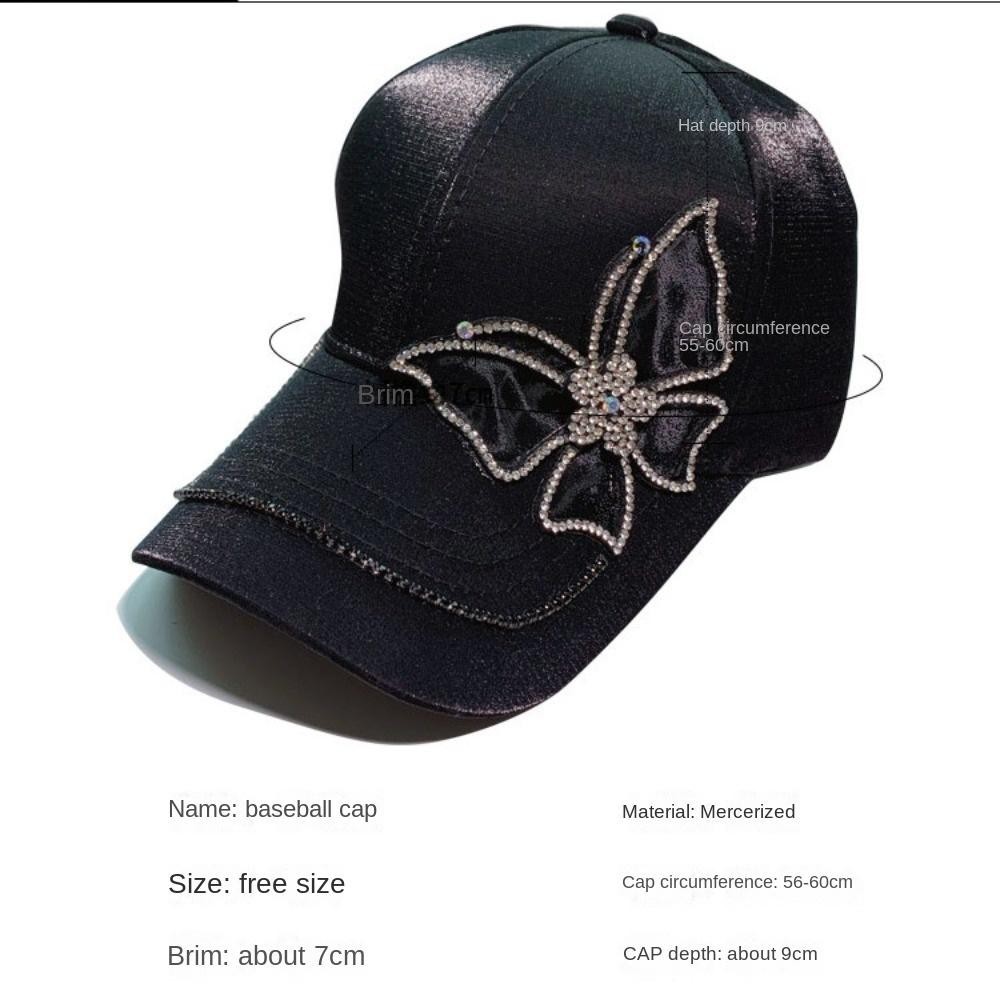 Camelli หมวกเบสบอล ลายผีเสื้อ ประดับเพชร ปรับขนาดได้ กันแสงแดด สไตล์ฮิปฮอป โฟร์ซีซั่น