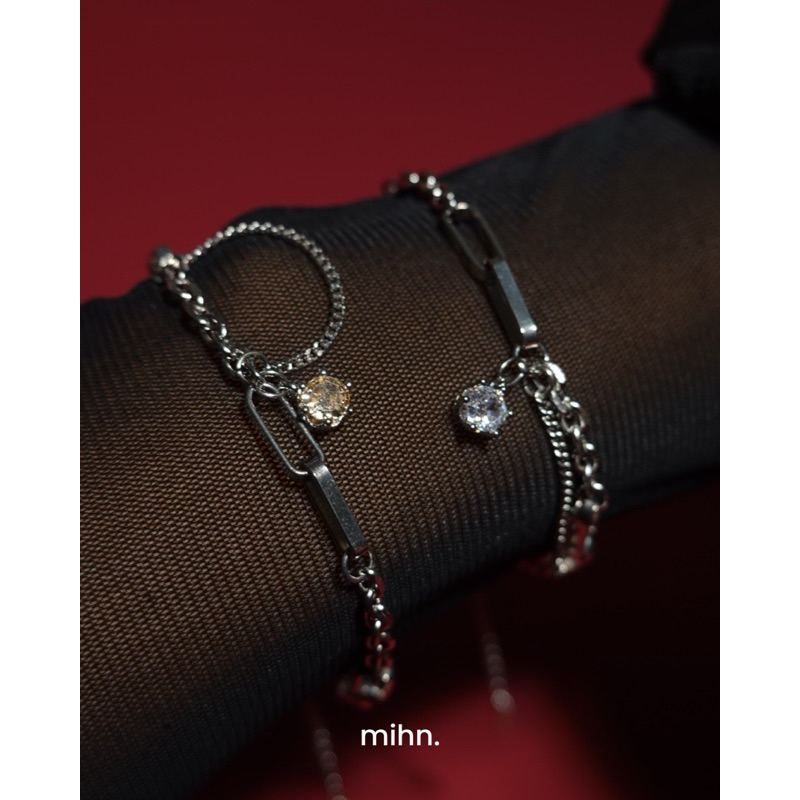 Chain & Gems Silver Bracelet (4 colors gemstone) - mihn.