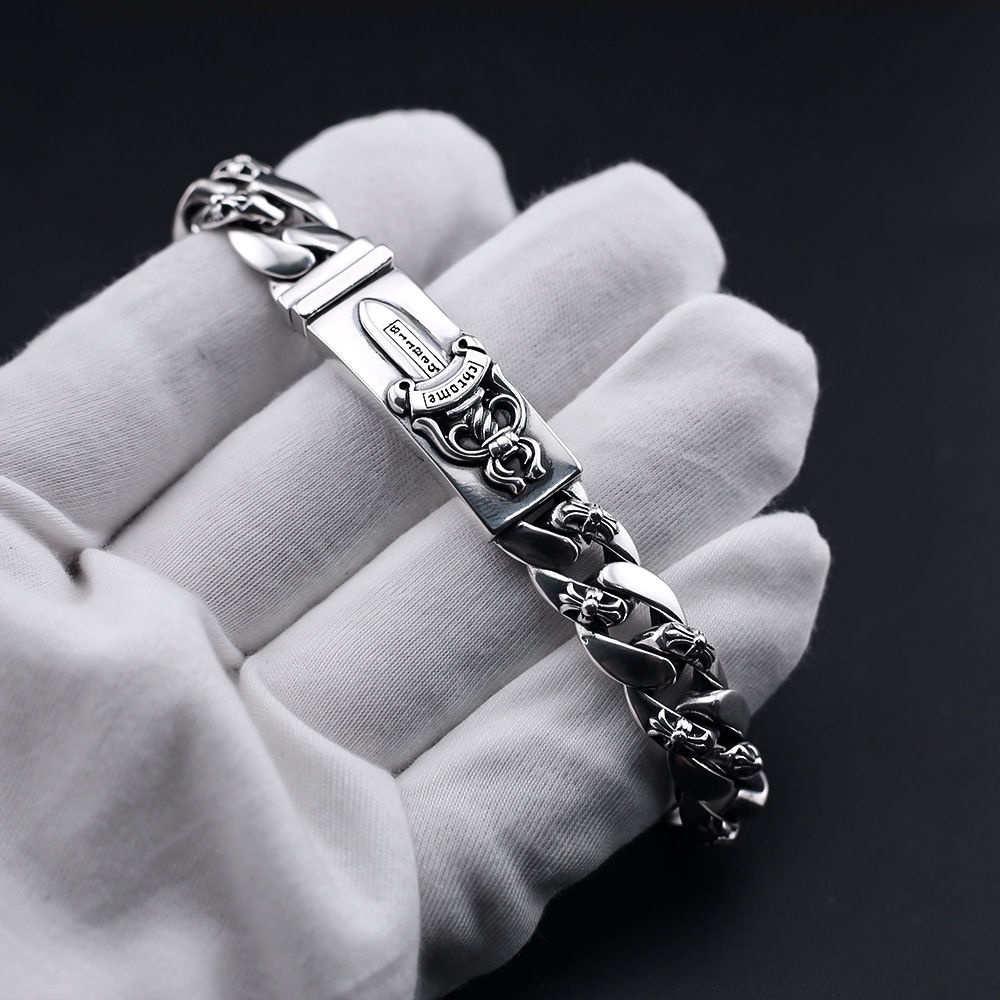 Chrome HEARTS สร้อยข้อมือเงินสเตอร์ลิง 925 แบบหนา ลายดอกไม้ สไตล์พังก์ ฮิปฮอป สตรีท เครื่องประดับ
