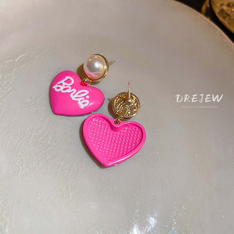 DREJEW ต่างหูเข็มเงิน 925 จี้ตัวอักษรภาษาอังกฤษ ประดับมุก น้ํามันหยด กันแพ้ตุ้มหู