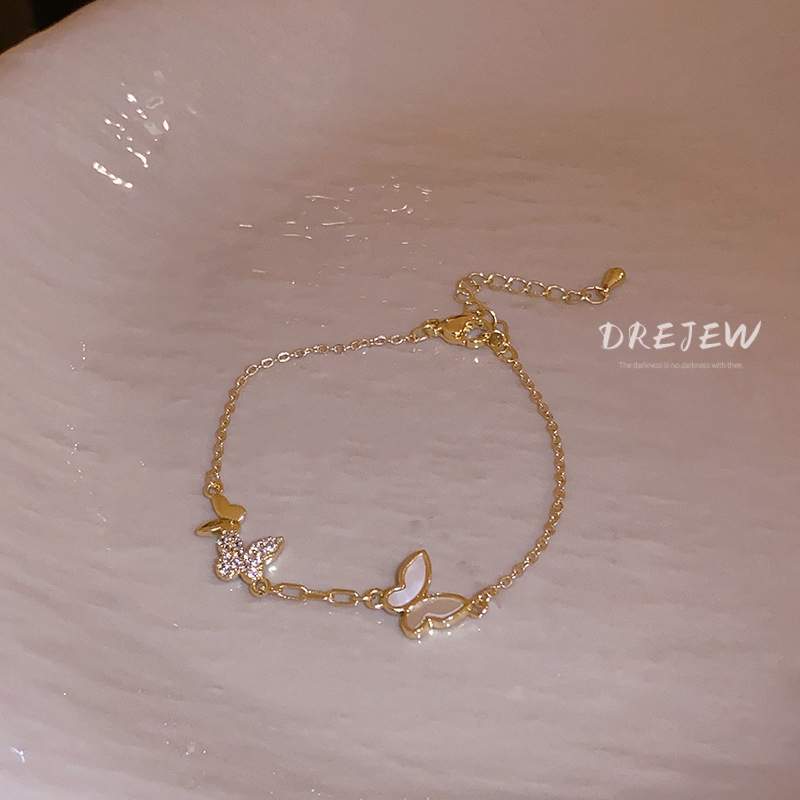 DREJEW สร้อยข้อมือแฟชั่น ทอง 18K ประดับเพทาย รูปผีเสื้อ น้ําหนักเบา หรูหรา คุณภาพสูง