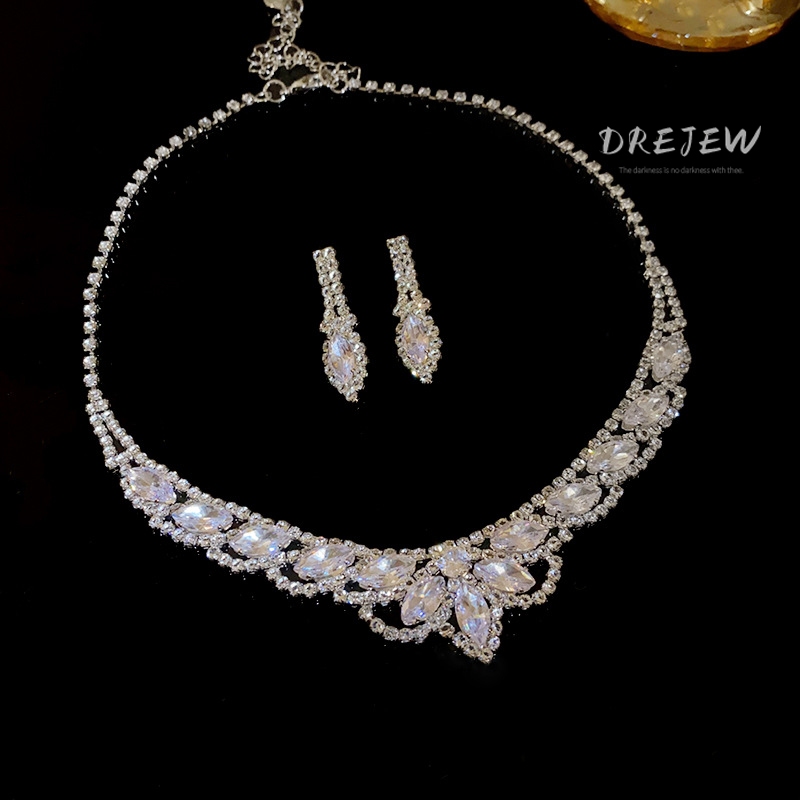 DREJEW สร้อยคอ และต่างหู รูปตัว U ประดับเพชร สองชิ้น หรูหรา สไตล์ยุโรป และอเมริกา