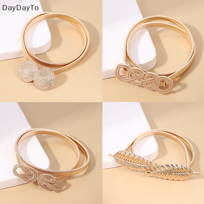 Daydayto เข็มขัดคาดเอว ยางยืด ประดับโบว์ สีทอง เครื่องประดับแฟชั่น สําหรับผู้หญิง TH