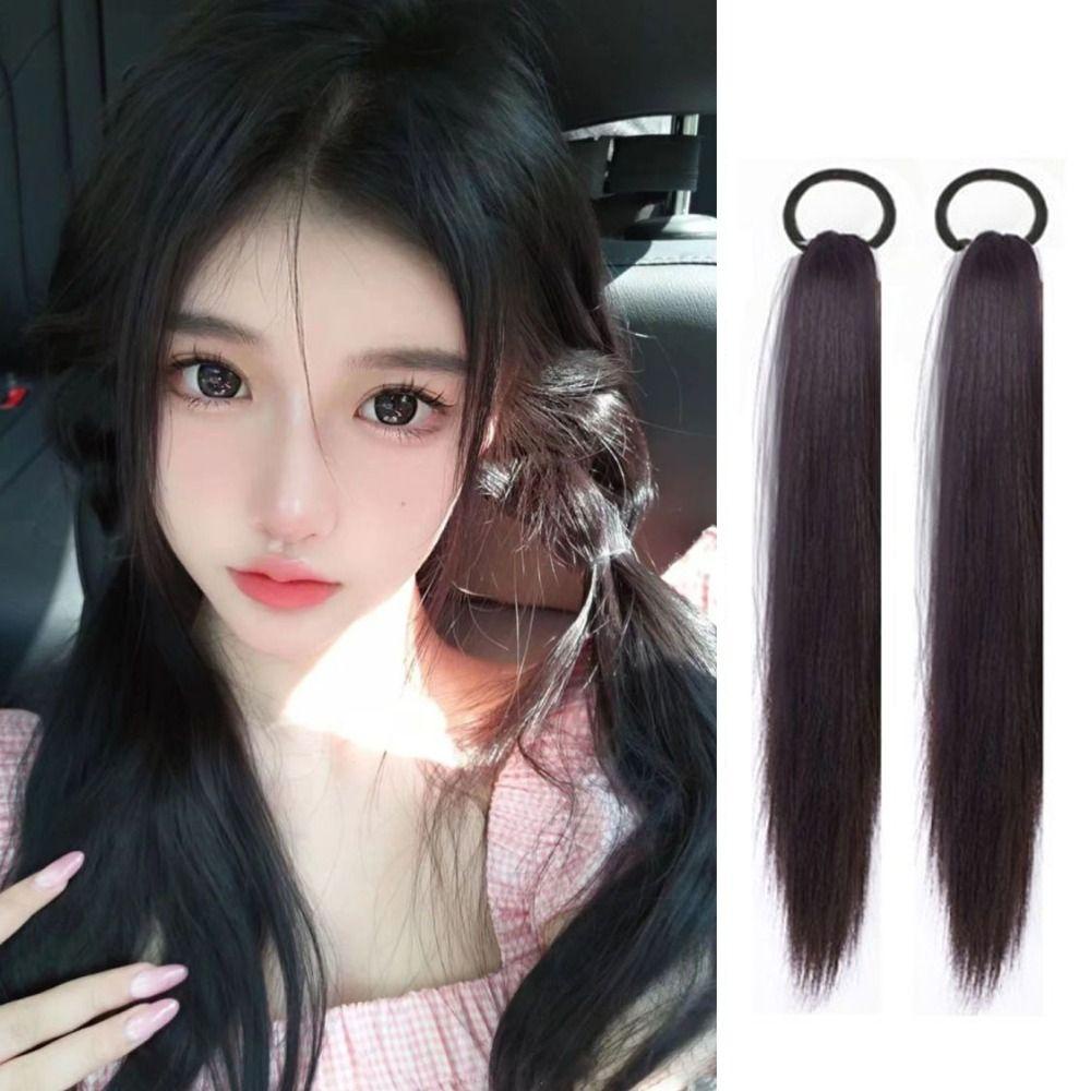 Desmondri วิกผมหางม้าสังเคราะห์ แบบยาวตรง สีน้ําตาล สําหรับผู้หญิง ต่อยมวย