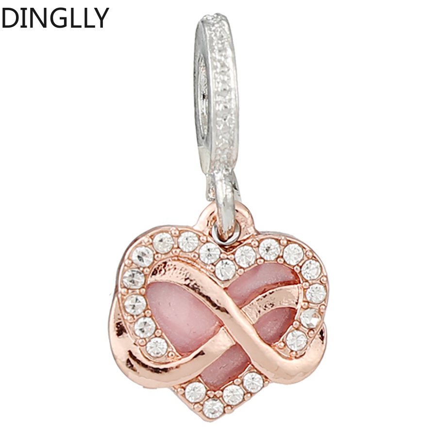 Dinglly จี้รูปหัวใจ โลหะผสม สีเงิน เคลือบและพลอยเทียม สีชมพู สําหรับทําเครื่องประดับ Diy