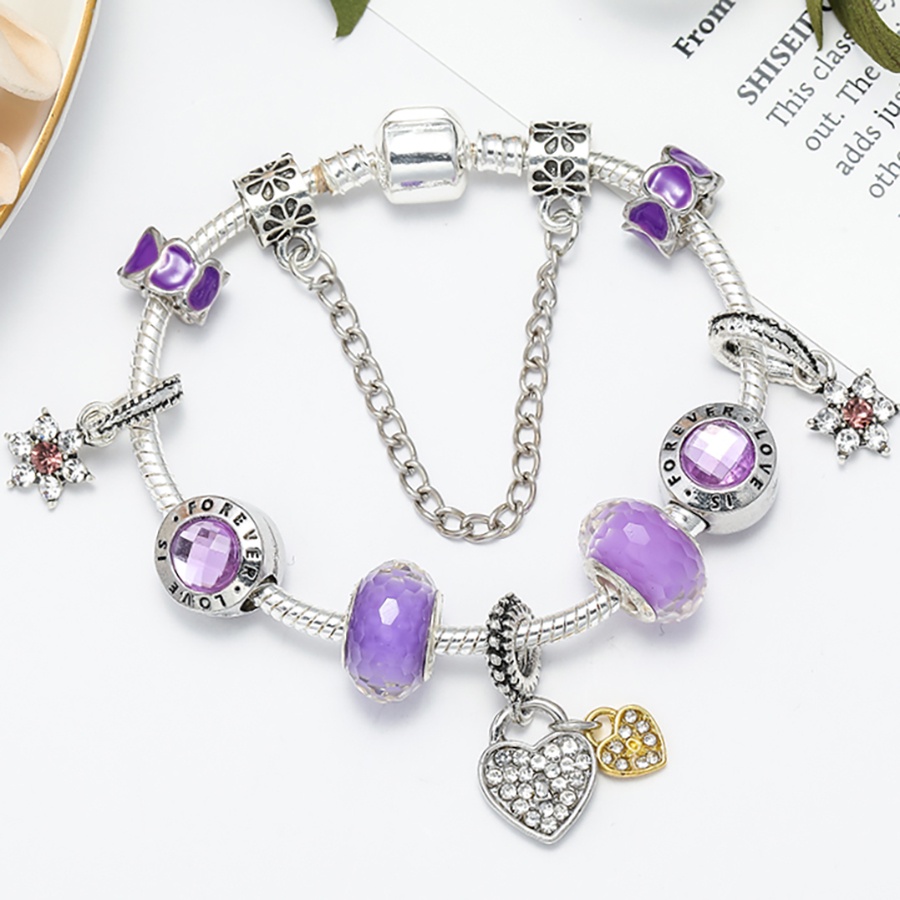 Dinglly สร้อยข้อมือ ประดับลูกปัด สีชมพู ลายดอกไม้ แมลงเต่าทอง หัวใจ สีเงิน สําหรับผู้หญิง DIY