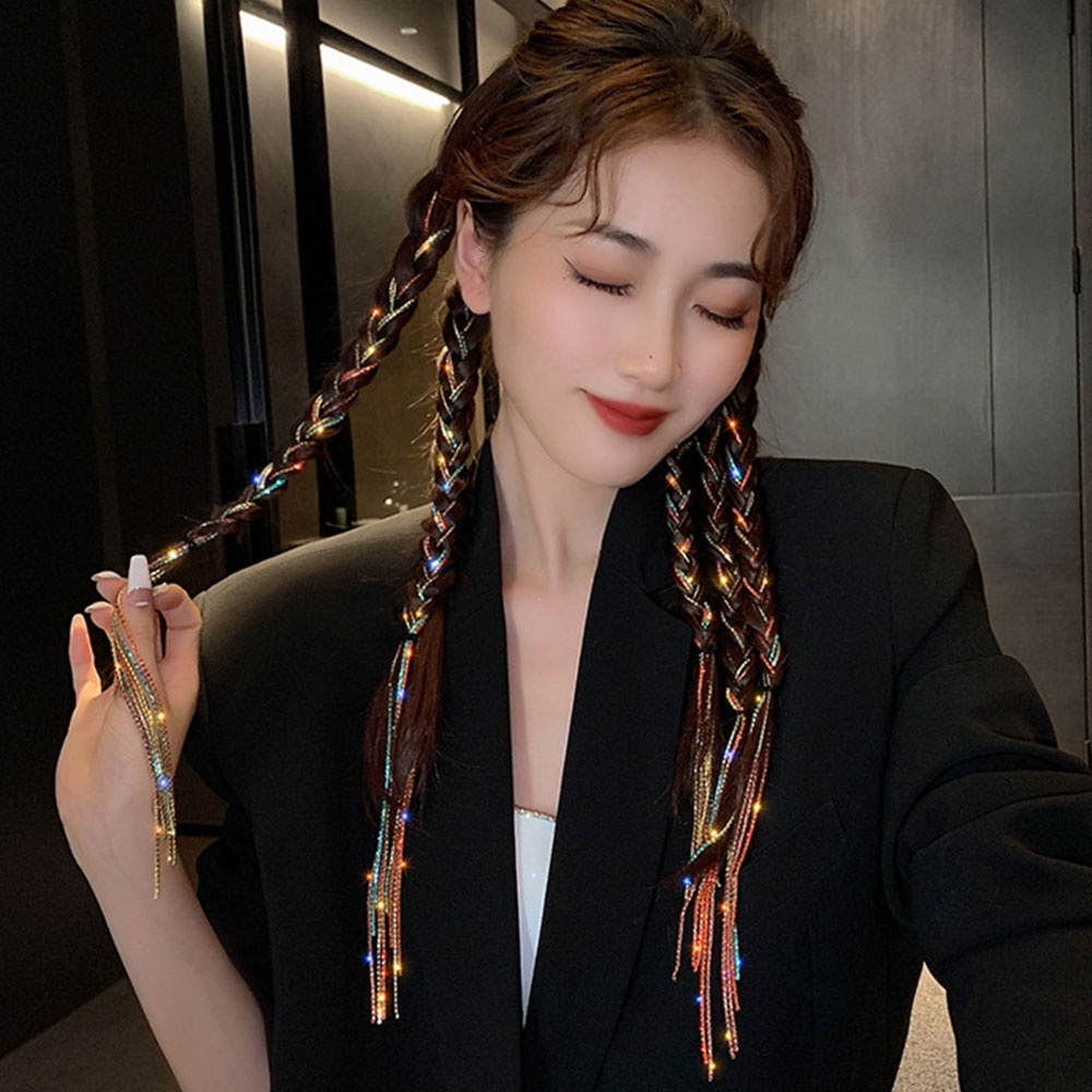 [Featured] กิ๊บติดผมหางม้าถัก ประดับกลิตเตอร์ พลอยเทียม สีเงิน แวววาว สําหรับผู้หญิง 1 ชิ้น