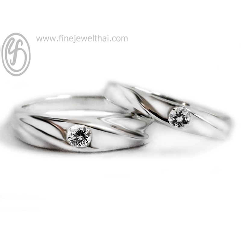 Finejewelthai แหวนคู่ เงินแท้ ฝังเพชรแท้ พร้อมใบรับรอง Diamond Silver Ring - Diamond_Gift_Set17