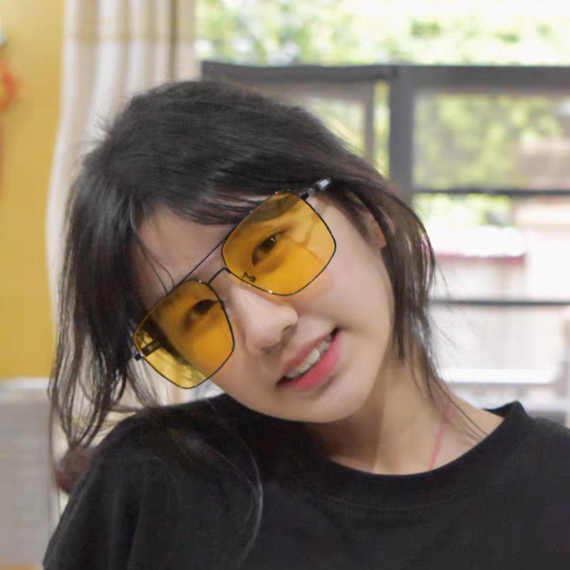 (HENGHA) ใหม่ แฟชั่น คานคู่ โลหะ ขนาดใหญ่ กรอบแว่นกันแดด ป้องกันแสงสีฟ้า แว่นตา