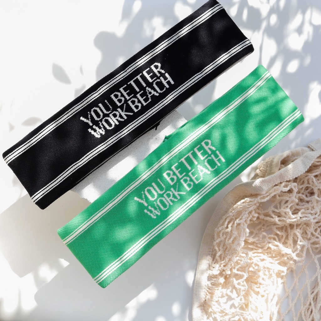 Headband ‘You Better Work Beach’ ผ้า cotton หนาสองชั้นขนาดใหญ่พิเศษ (เขียว,ดำ)