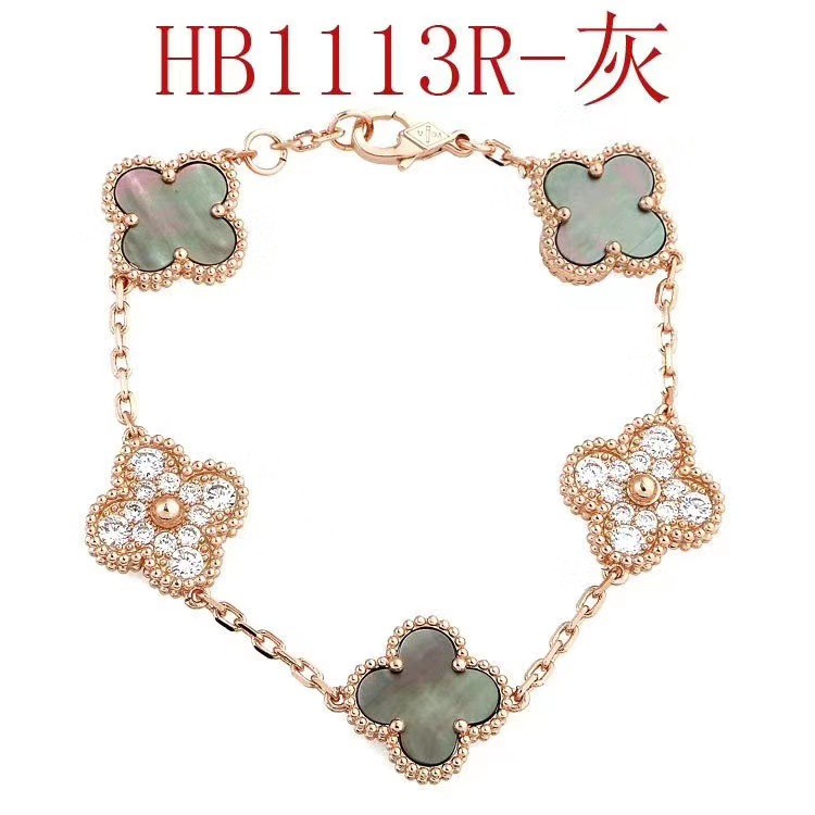 [Hot] [Hot] [หลากสีสัน] สร้อยข้อมือประดับเพชรดอกไม้ใบโคลเวอร์สี่ใบสําหรับผู้หญิง