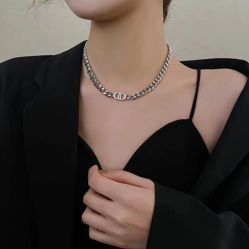 Ht สายโซ่เหล็กไทเทเนียม ชุบทอง 18K แบบหนา ลายตัวอักษร D สไตล์ยุโรป อเมริกัน ไม่จางหาย