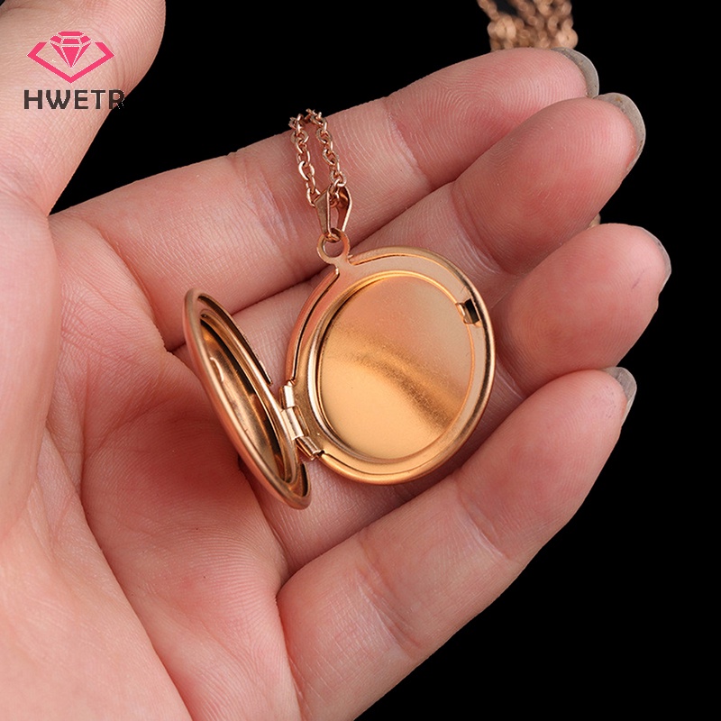 Hwetr ใหม่ สร้อยคอสเตนเลส จี้ล็อกเก็ต ทรงกลม 3 สี