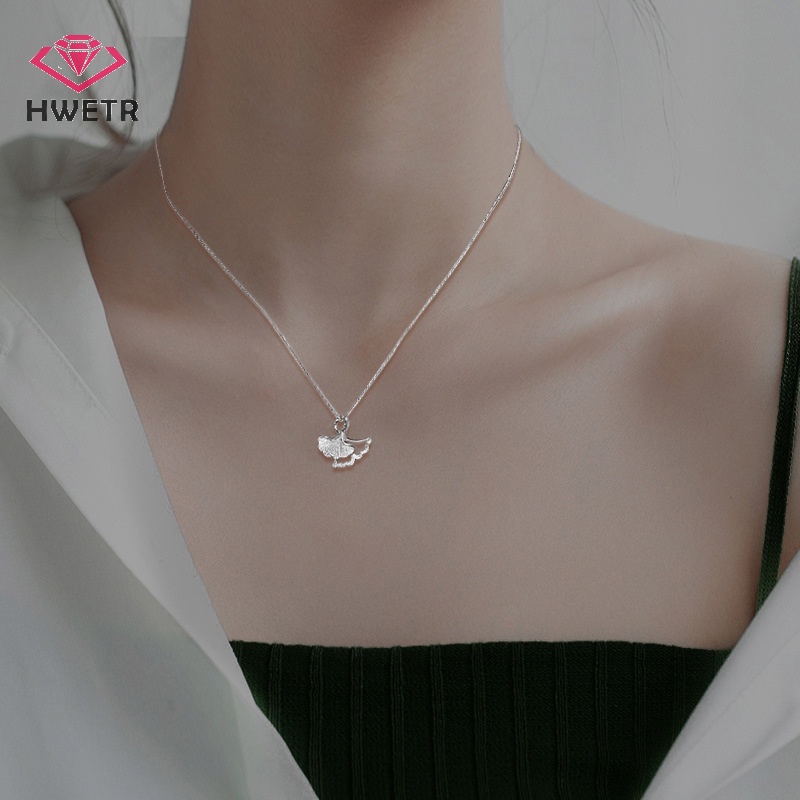 Hwetr ใหม่ สร้อยคอโซ่ จี้ใบแปะก๊วย เรียบง่าย เครื่องประดับแฟชั่น สําหรับผู้หญิง