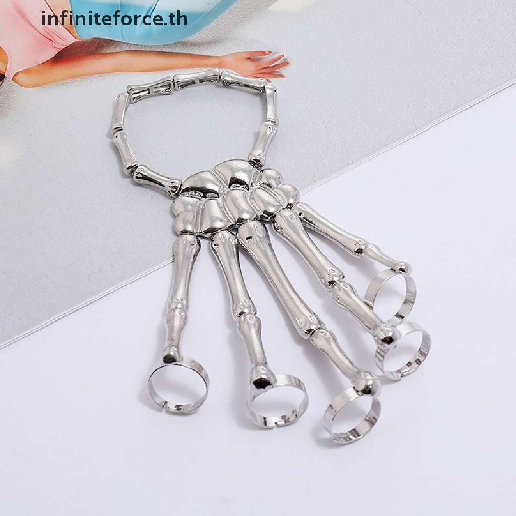 [INTH] สร้อยข้อมือ กําไลข้อมือ ลายกะโหลก โครงกระดูก ปรับได้ เครื่องประดับ สไตล์โกธิคพังก์