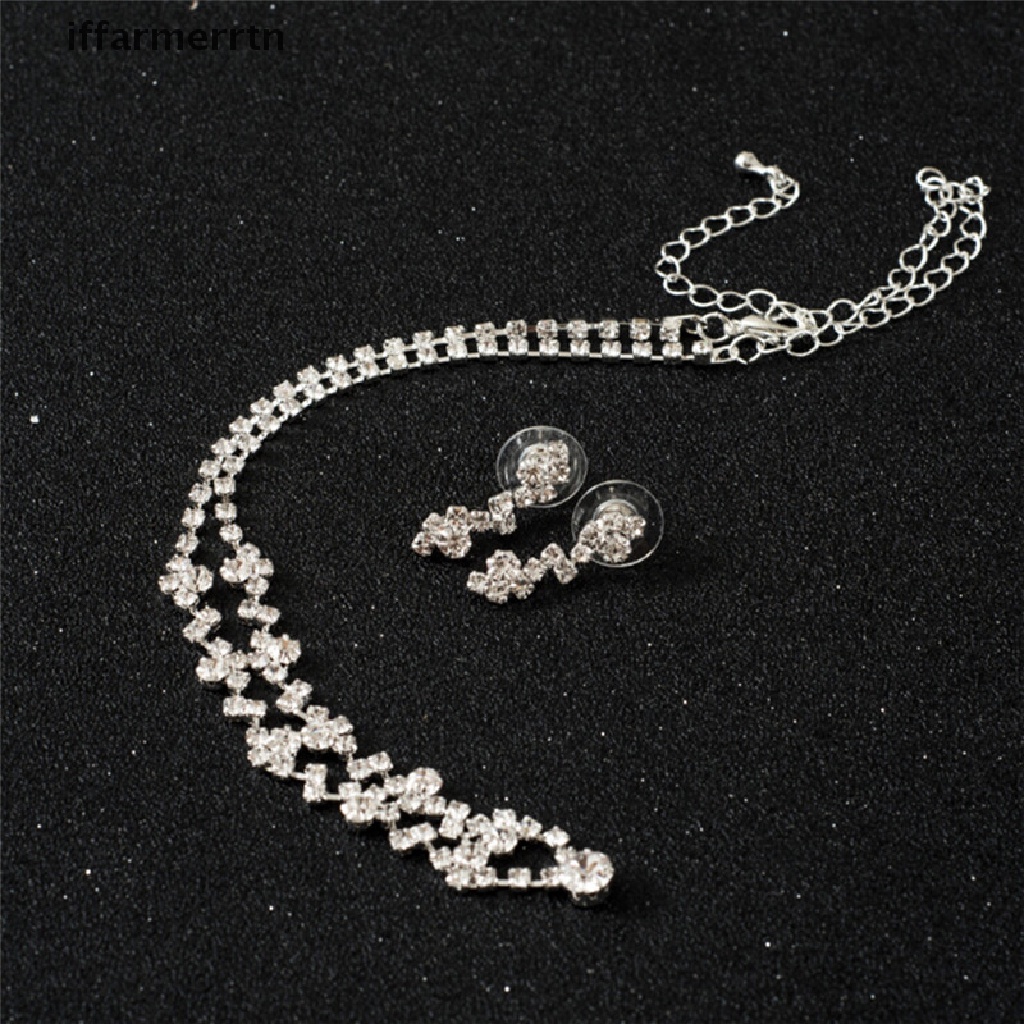 Iffar ชุดเครื่องประดับ สร้อยคอ ต่างหู คริสตัล สีเงิน สําหรับเพื่อนเจ้าสาว