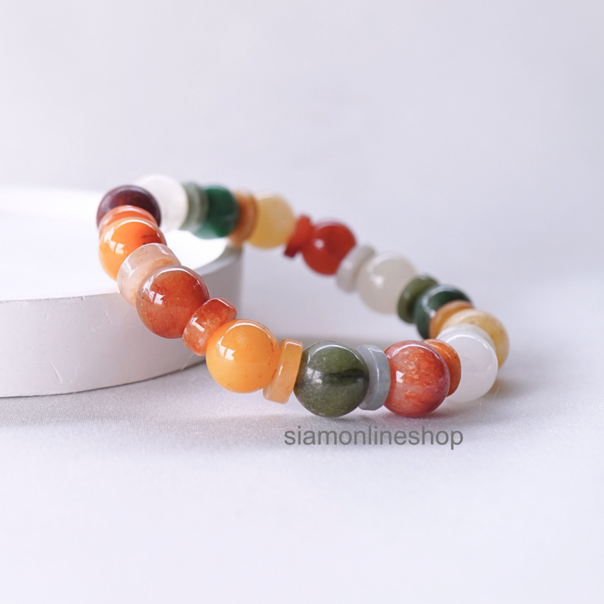 JADE หยกพม่าแท้ คั่นด้วยหยก โทนหลากสี ขนาด 10 มม. by siamonlineshop