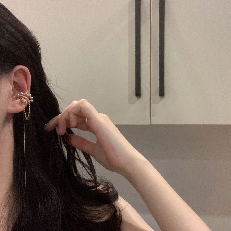 Jiezi ไข่มุกฝรั่งเศส zircon multi-layer tassels ยาวไม่เจาะต่างหูคลิปหูคลิปหูคลิปอารมณ์หญิง