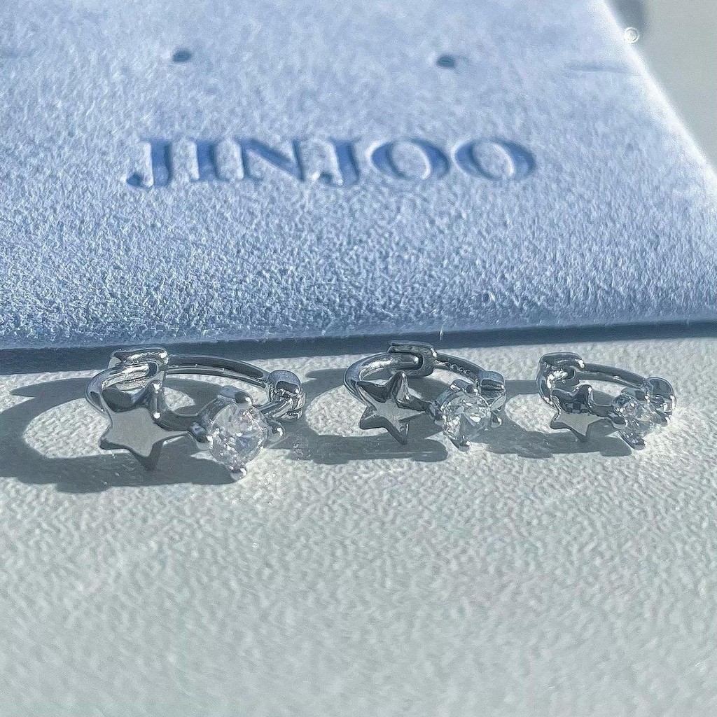 Jinjoo ต่างหูห่วงดาวประดับ ปุ๊กปิ๊ก มี 3 ขนาด 6,8,10 mm. luxury สง่างาม