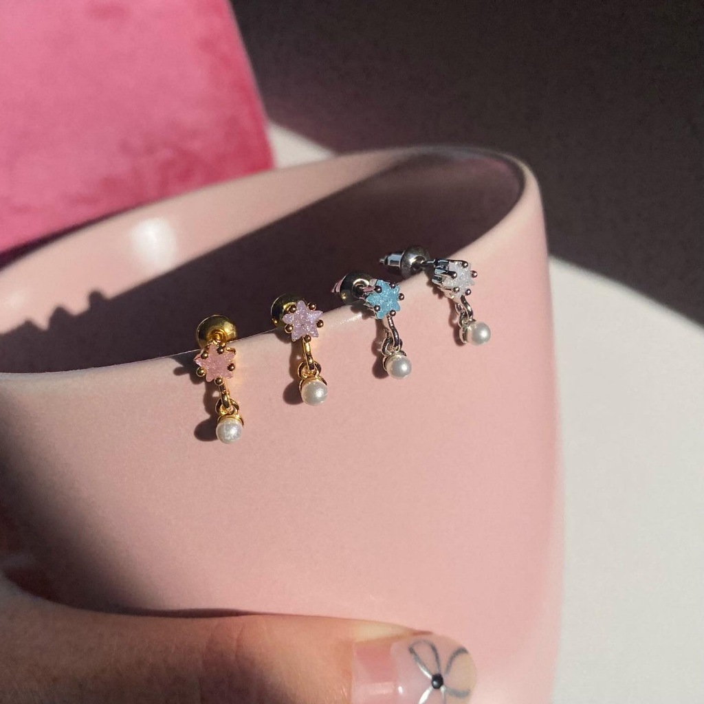 Judy Star Drop Stud Earring ต่างหูสตั๊ดดวงดาวห้อยไข่มุก