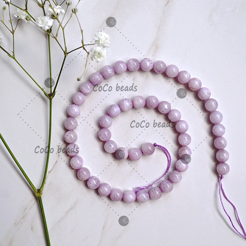 Kunzite ลูกปัดหินธรรมชาติ ทรงกลม หลวม 6 8 10 มม. อุปกรณ์เสริม DIY