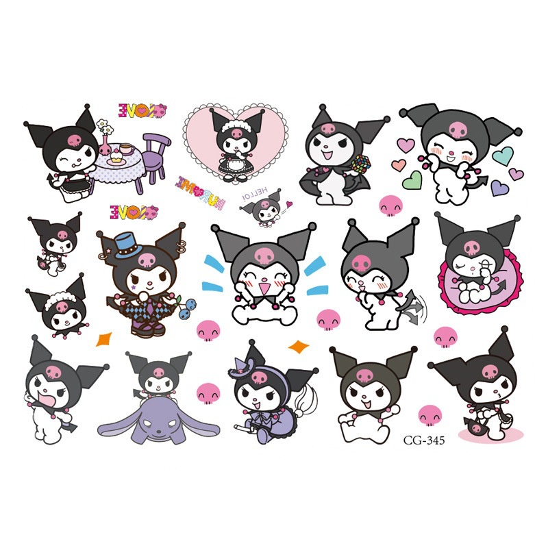 Kuromi My Melody Tattoos สติกเกอร์รอยสักชั่วคราว กันน้ํา (ส่งแบบสุ่ม)