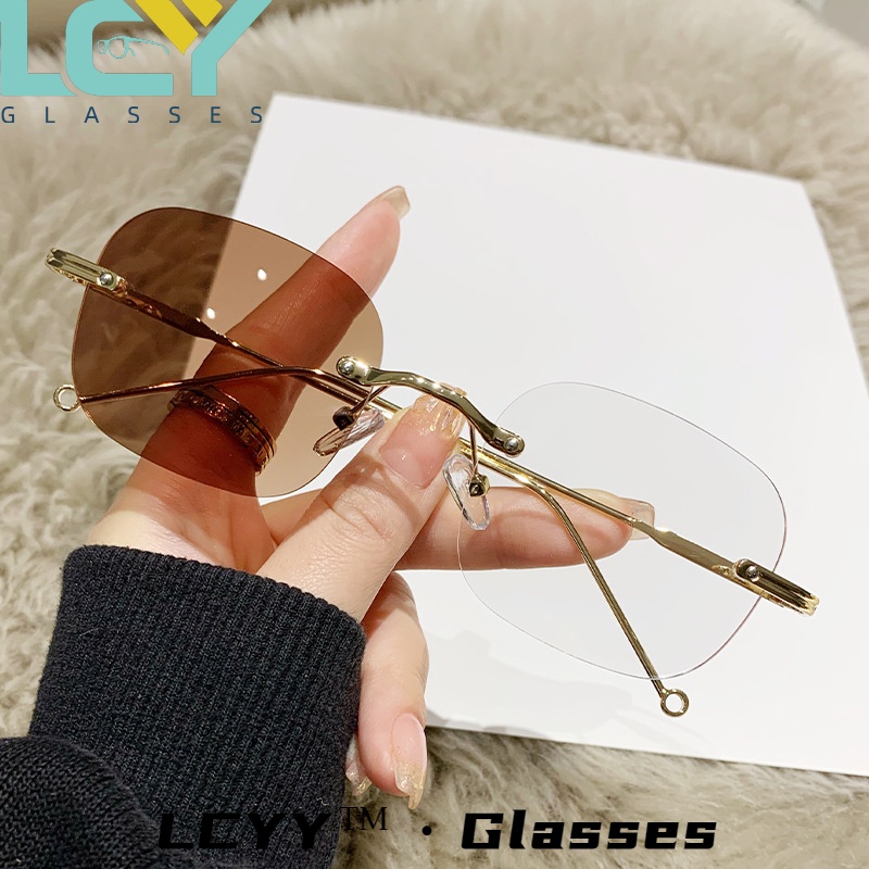 LCYY ใหม่แฟชั่นแว่นตาเปลี่ยนสีไม่มีขอบผู้หญิงแว่นตาป้องกันแสงสีฟ้า 5152