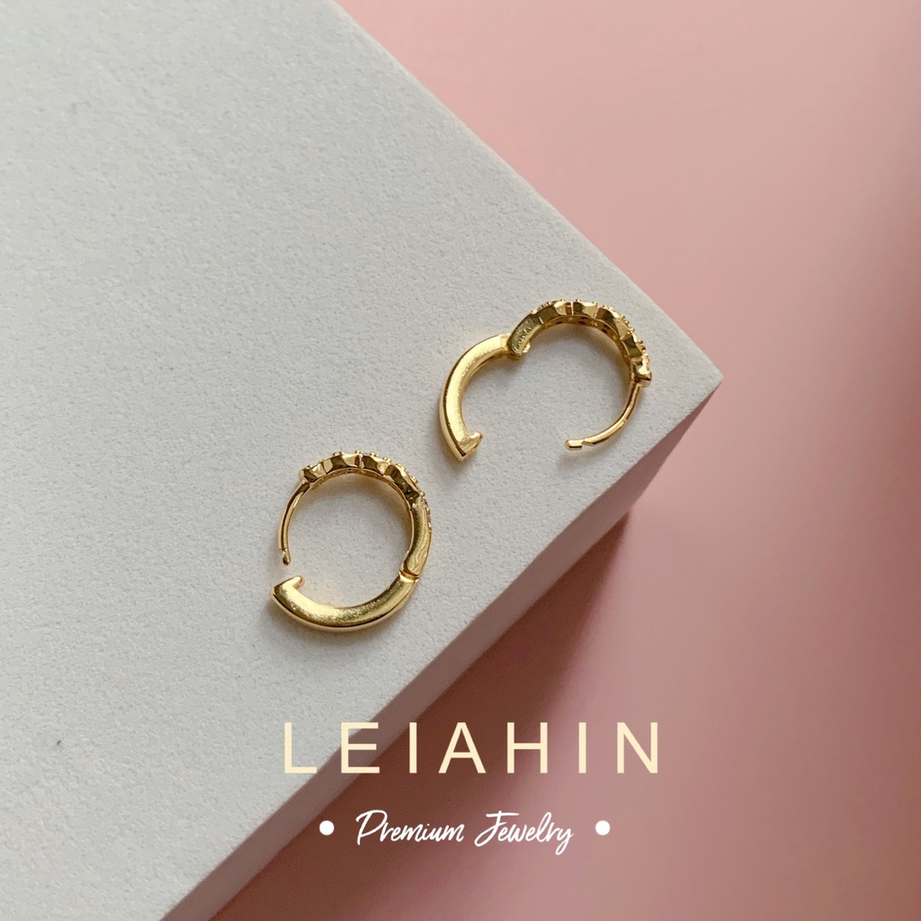LEIAHIN ต่างหูชุบทอง 18k ประดับเพทาย เครื่องประดับแฟชั่น สไตล์เกาหลี มินิมอล สําหรับผู้หญิง