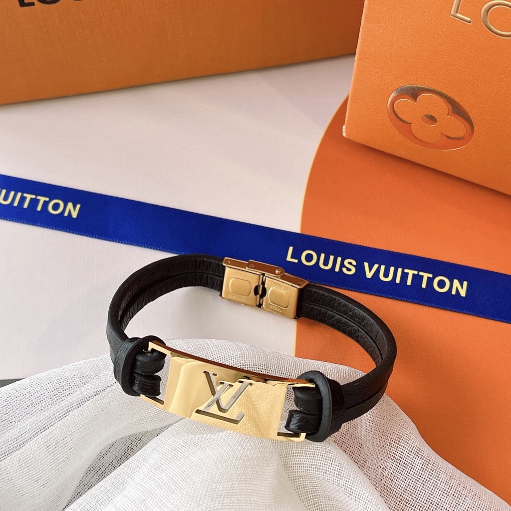 LOUIS VUITTON สร้อยข้อมือ กําไลข้อมือ ไทเทเนียม ลําลอง ลายโลโก้ตัวอักษร LV โมโนแกรม