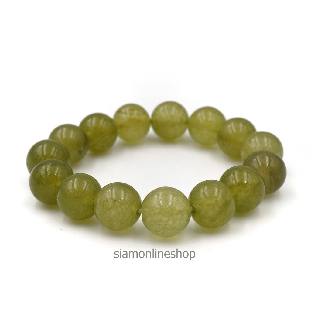 LUCKYSTONE หินสีนำโชค สร้อยข้อมือหินแท้ โทนสีเขียวพลาสเทล ขนาด 12 มม. by siamonlineshop