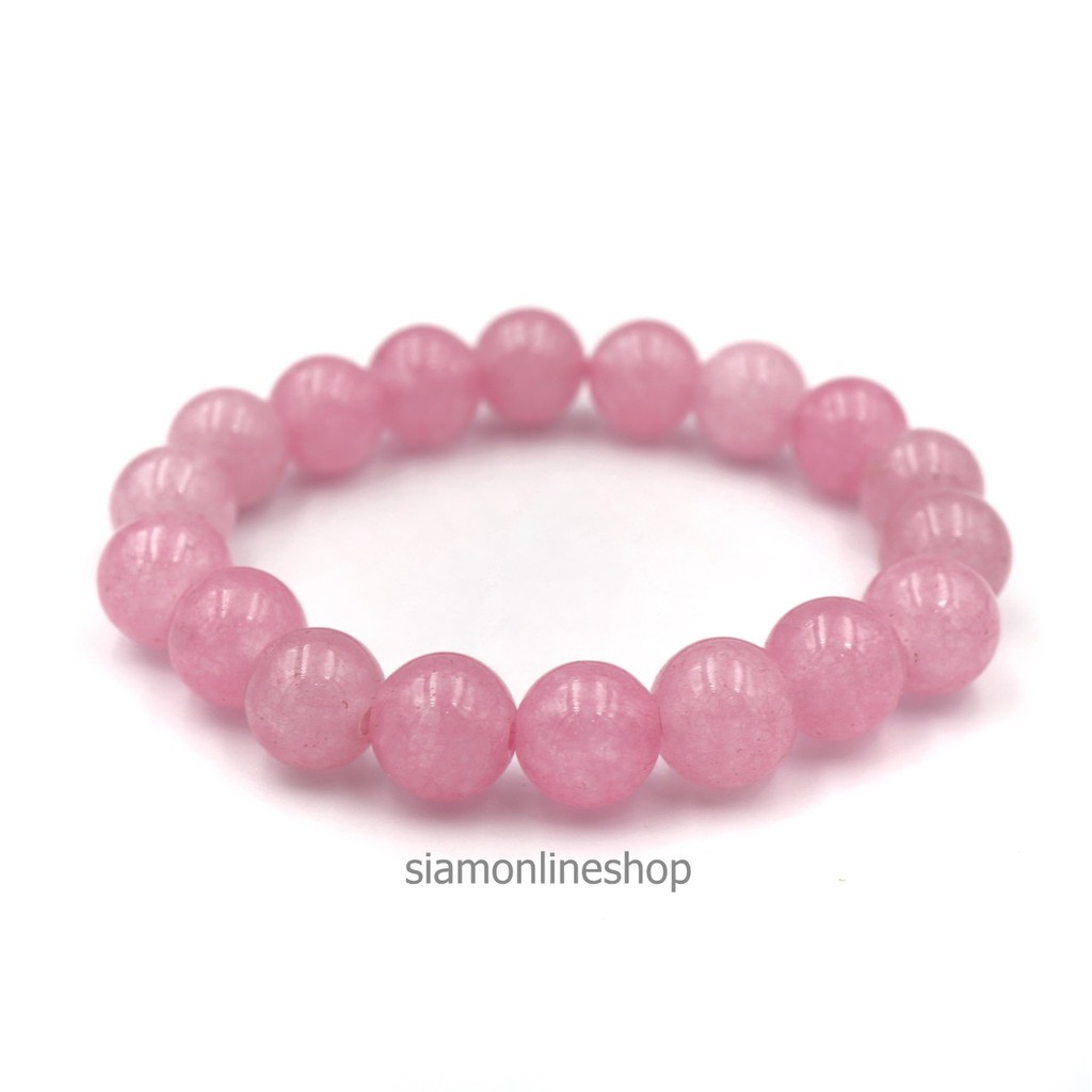 LUCKYSTONE หินสีนำโชค สีชมพูโรสควอตซ์ ขนาด 10 มม. สร้อยข้อมือหินแท้ by siamonlineshop