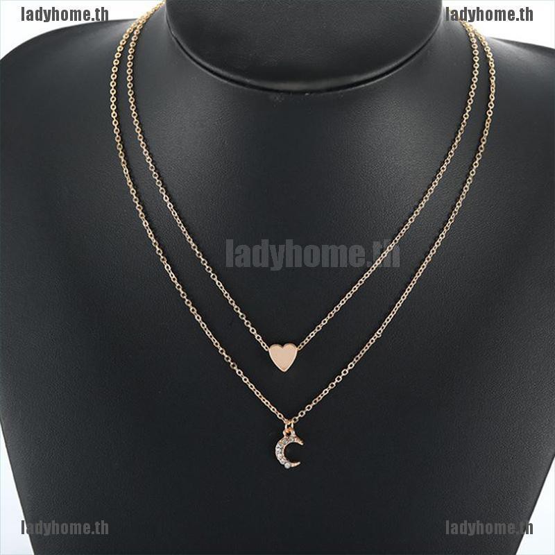 Ladyhome& ผู้หญิง หลายชั้น หัวใจ ดวงจันทร์ จี้ โช้กเกอร์ สร้อยคอ เครื่องประดับ