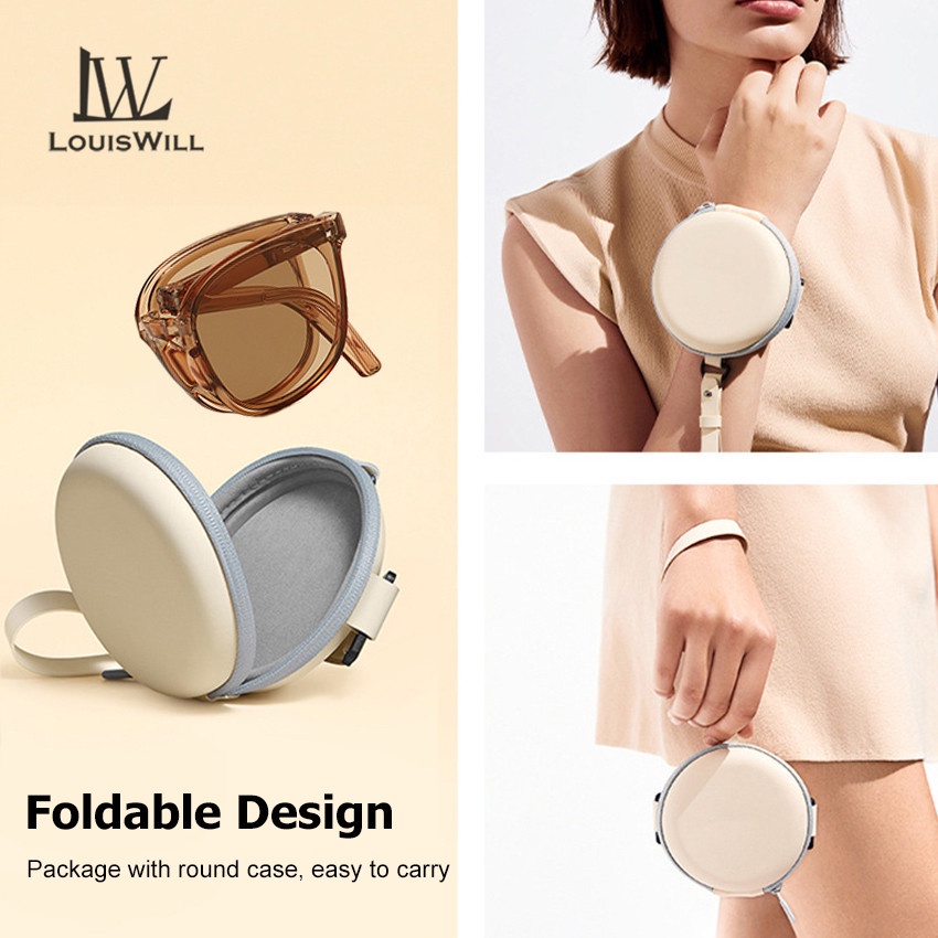 Louiswill แว่นตากันแดด เลนส์โพลาไรซ์ ทรงกลม พับได้ UV400 สําหรับผู้หญิง