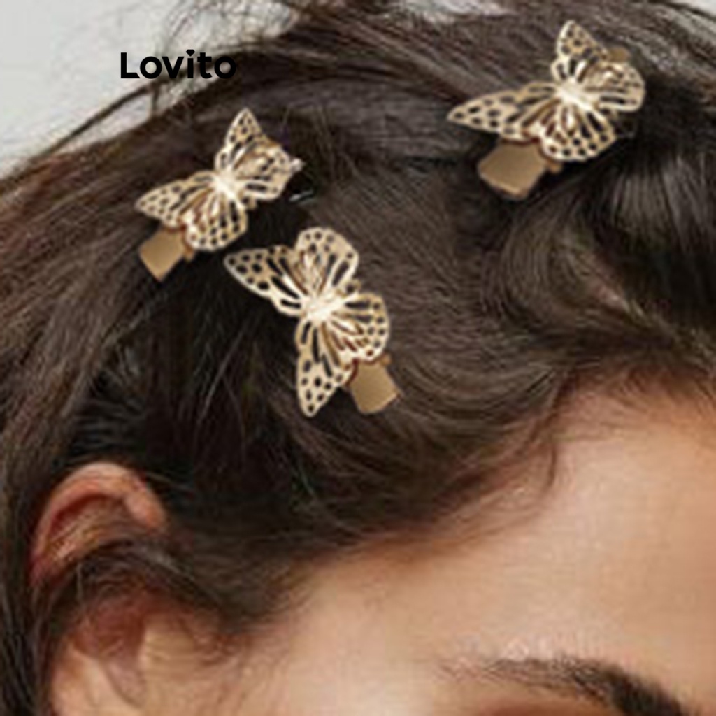 Lovito กิ๊บติดผม ทรงเว้าออก รูปผีเสื้อ สไตล์ลำลอง สำหรับผู้หญิง LFA03276 (สีขาว/สีออฟไวต์)