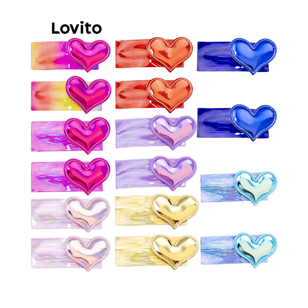 Lovito กิ๊บติดผมผู้หญิง ทรงสี่เหลี่ยม รูปหัวใจ สีมาการอง สไตล์ลำลอง LCS06557 8 ชิ้น