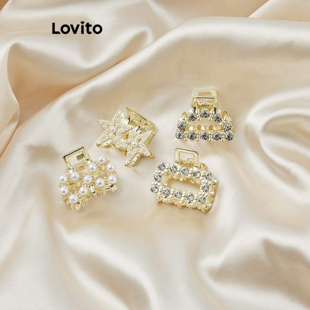 Lovito กิ๊บติดผมผู้หญิง แบบโลหะ สีพื้น สไตล์ลำลอง L63AD149