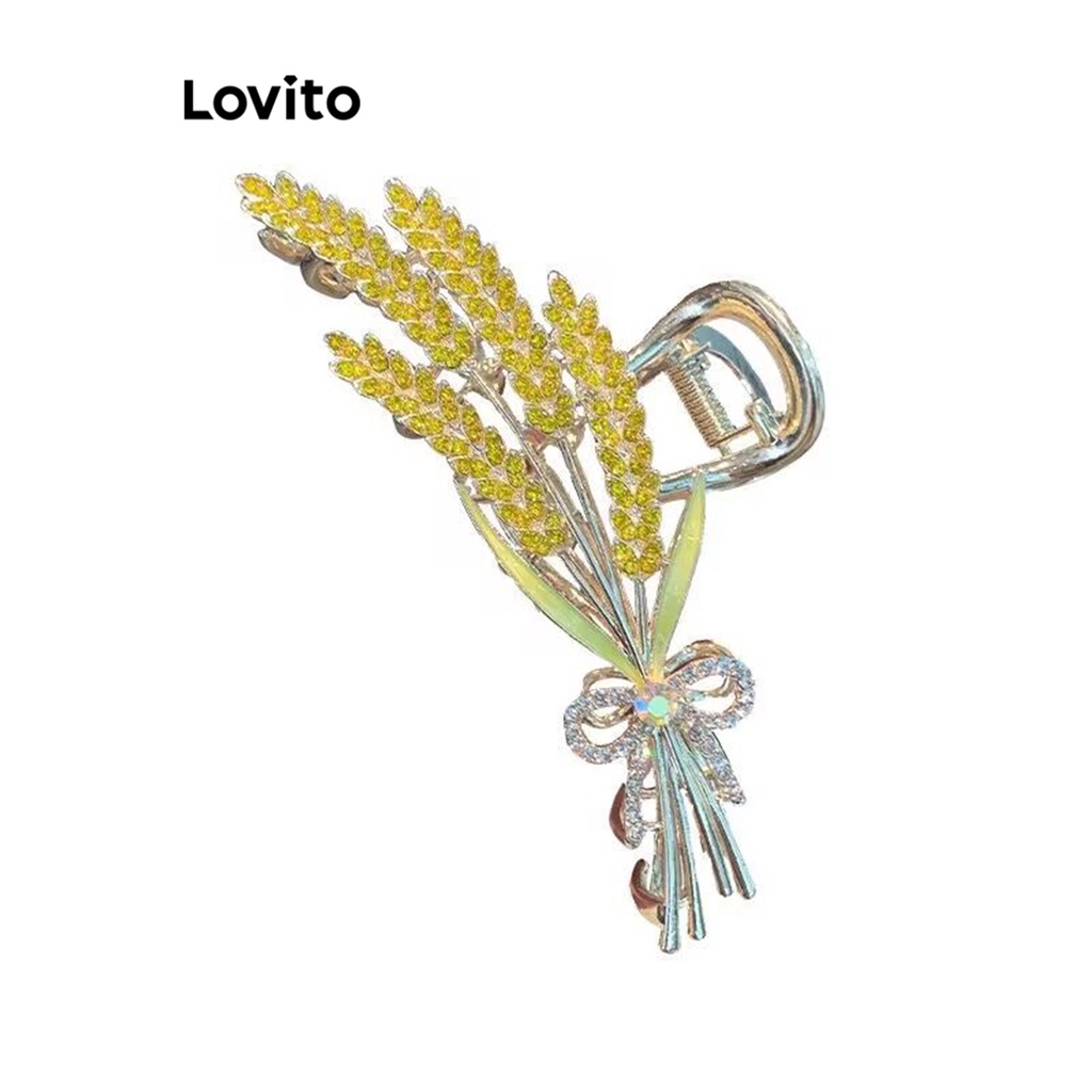 Lovito กิ๊บติดผมผู้หญิง โลหะ แต่งโบ สไตล์ลำลอง LFA02033 (ทอง/เหลือง)
