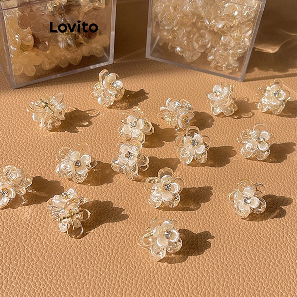 Lovito กิ๊บหนีบผมผู้หญิง แต่งพลอยเทียม รูปดอกไม้ สีเรียบ สไตล์ลำลอง LFA09358