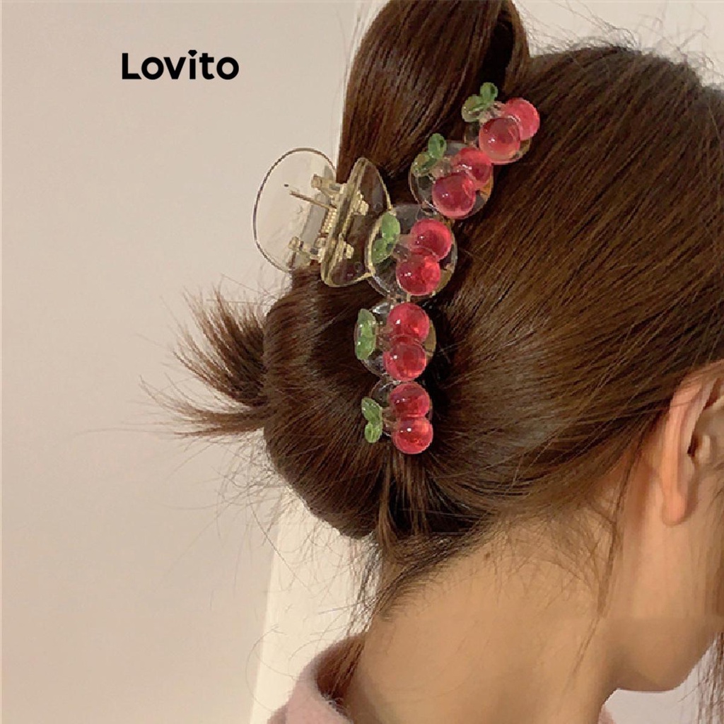 Lovito คลิปหนีบผมผู้หญิง ลายผักและผลไม้ สไตล์น่ารัก LFA08069 (หลายสี/สีออฟไวท์)