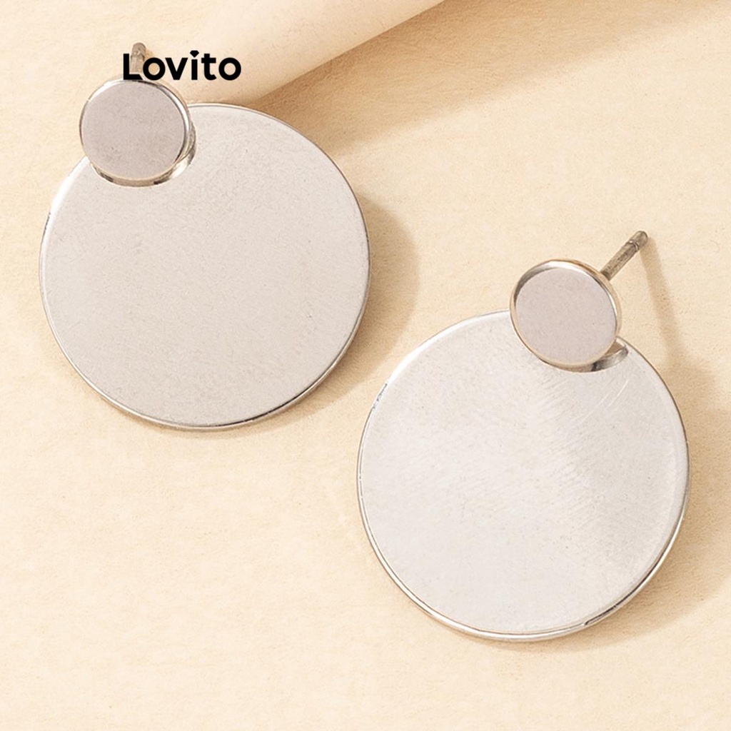 Lovito ต่างหูผู้หญิง โลหะ สีเรียบ สไตล์หรูหรา LFA09065